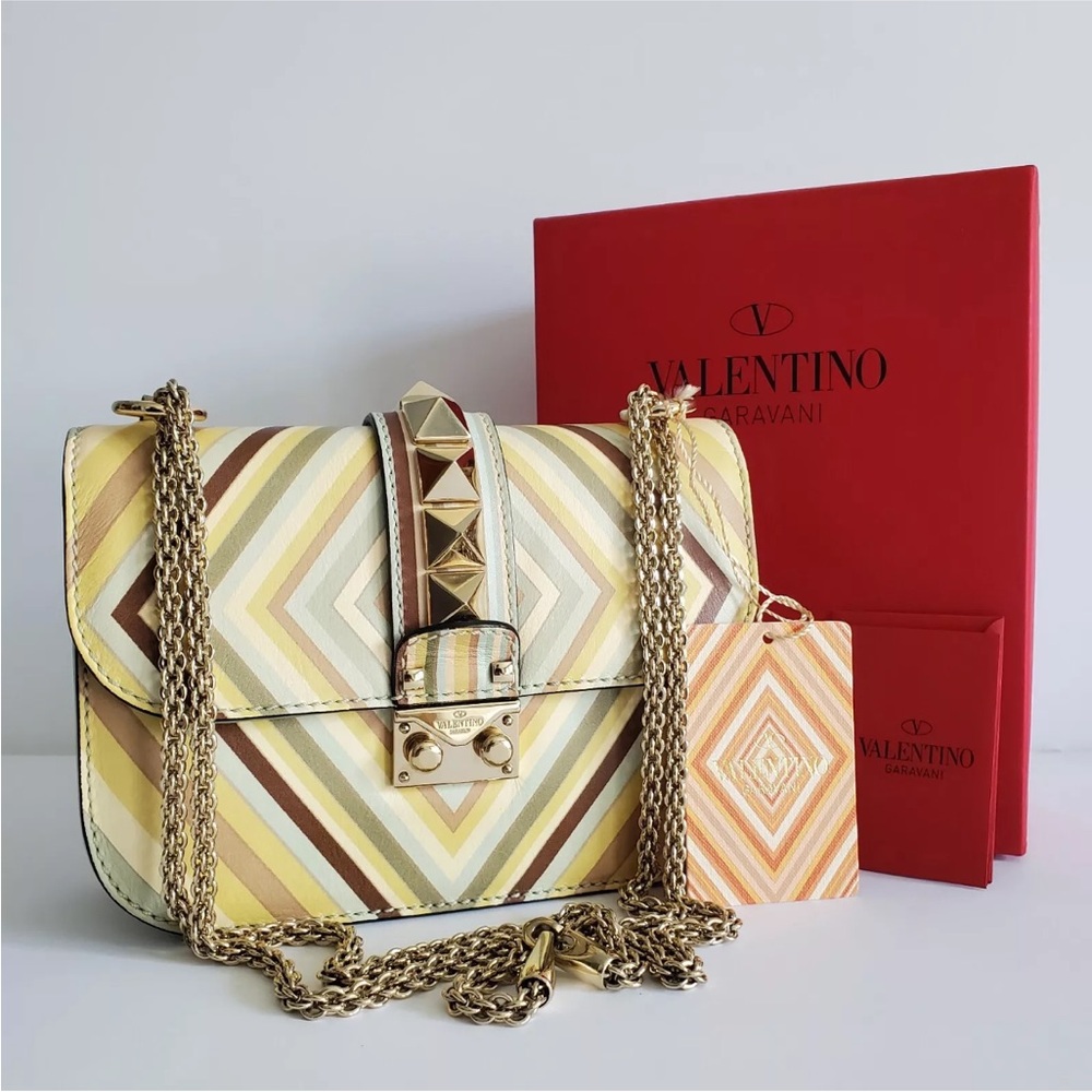 VALENTINO GARAVANI Glam Lock Native Couture 1975 Bag - Pastel Chevron Leather